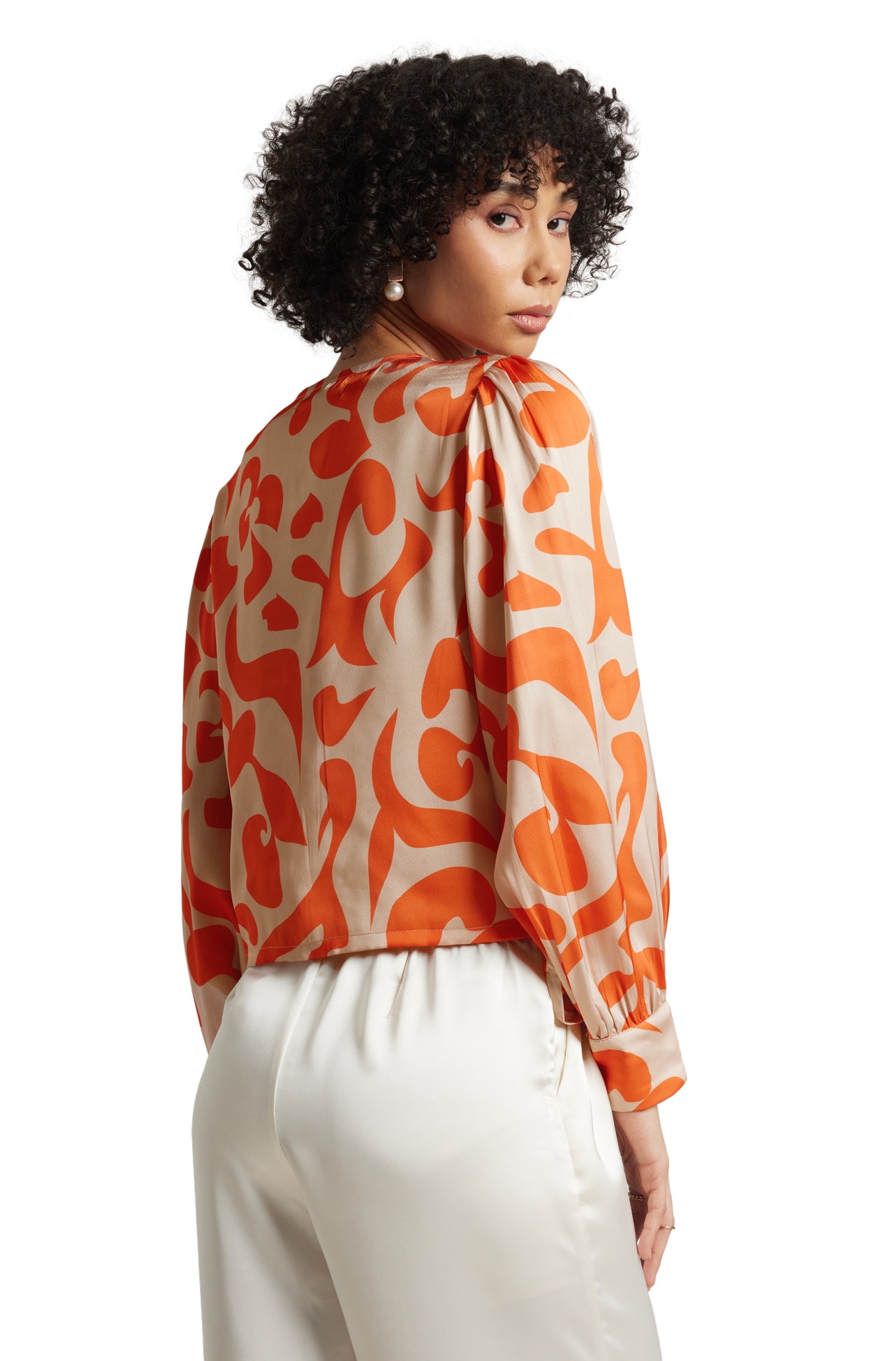 Zaccai Women's Orange Satin Abstract Top