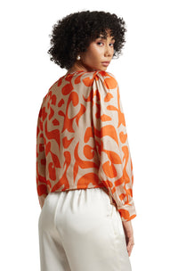 Thumbnail for Zaccai Women's Orange Satin Abstract Top