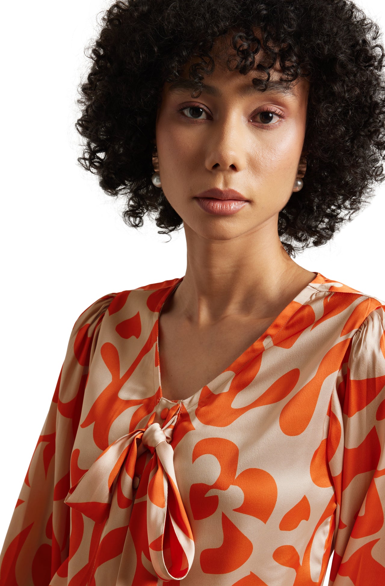 Zaccai Women's Orange Satin Abstract Top