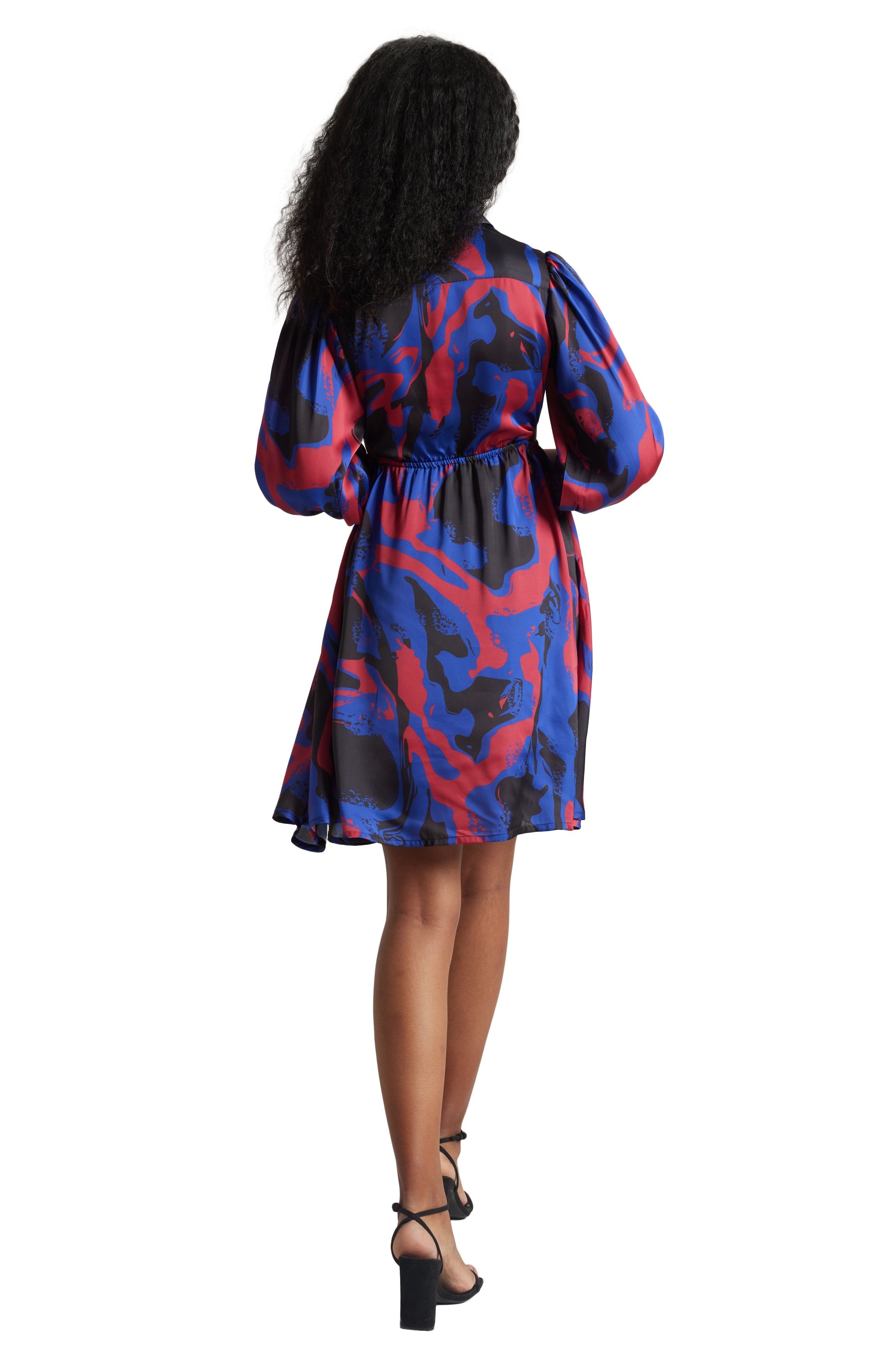 Zaccai Women's Blue Satin Abstract Dress - Distacart