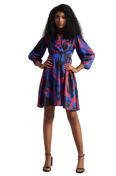 Zaccai Women's Blue Satin Abstract Dress - Distacart