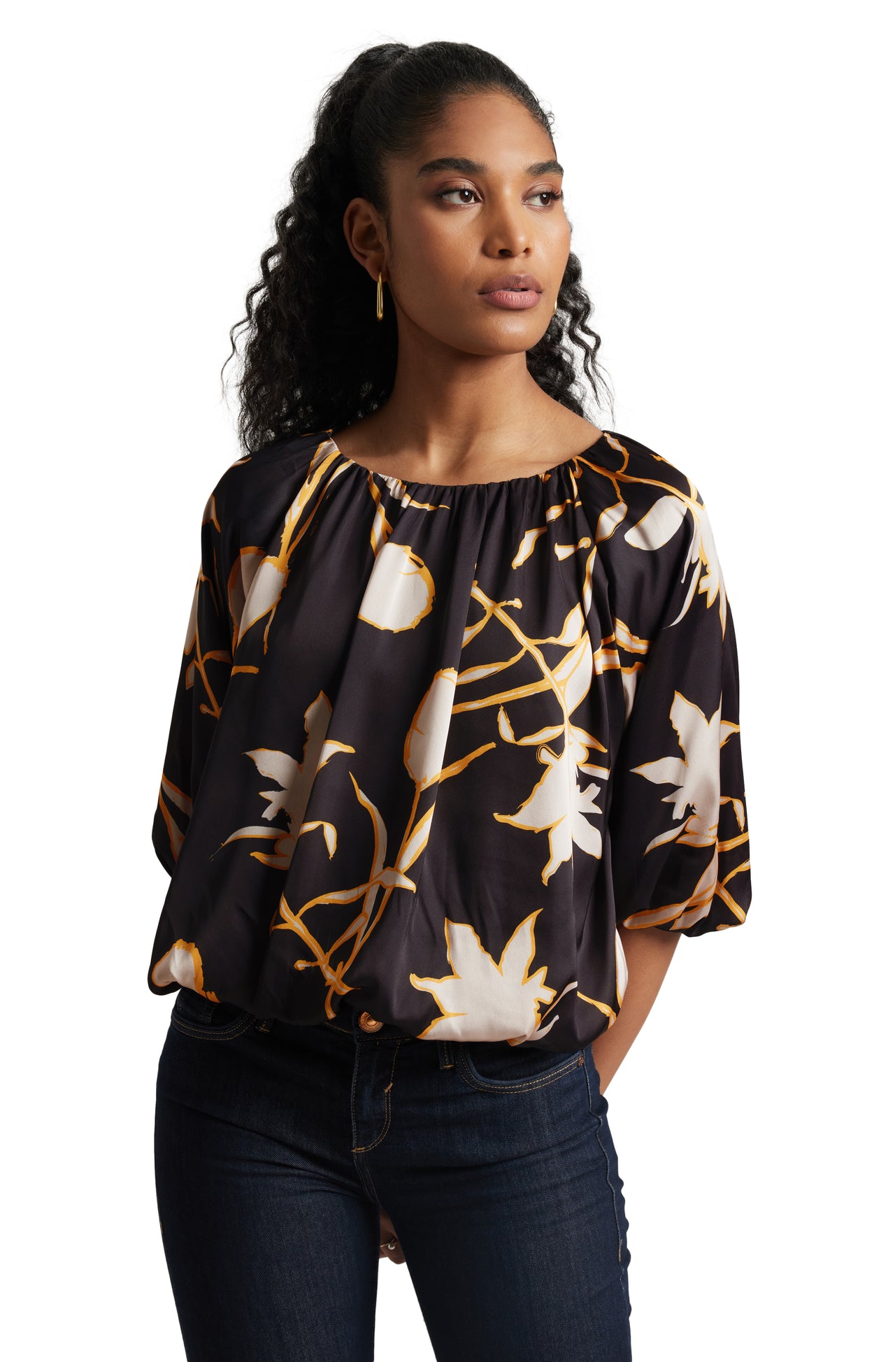 Zaccai Women's Black Satin Abstract Top