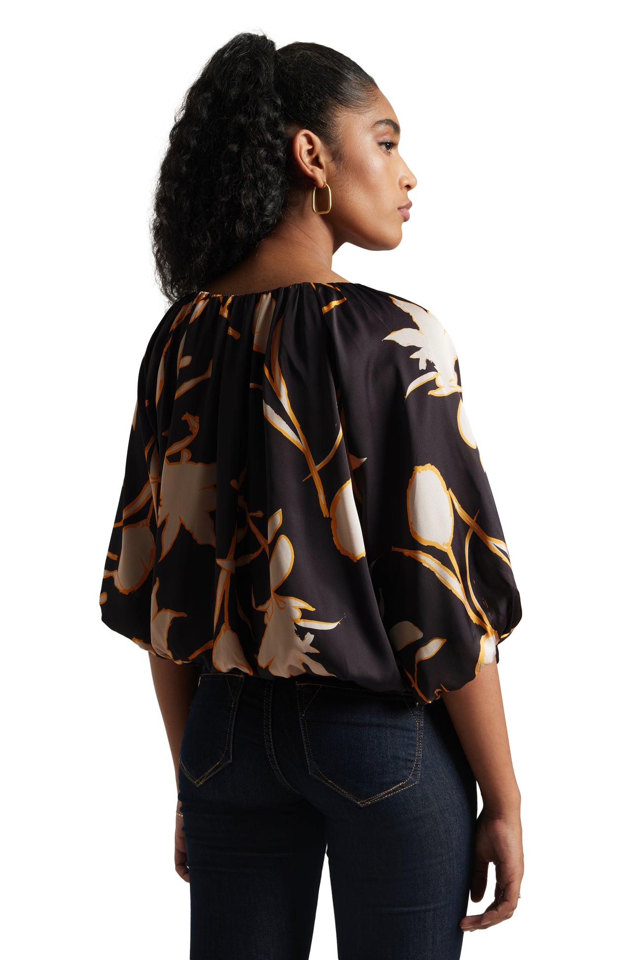 Zaccai Women's Black Satin Abstract Top