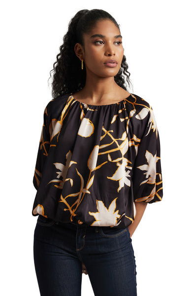 Zaccai Women's Black Satin Abstract Top