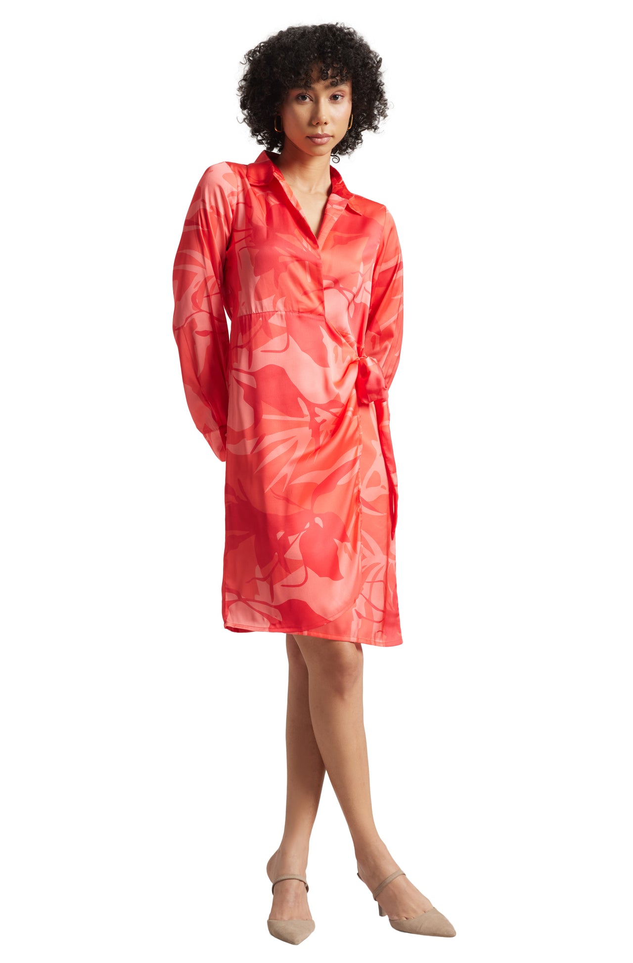 Zaccai Women's Coral Satin Abstract Dress