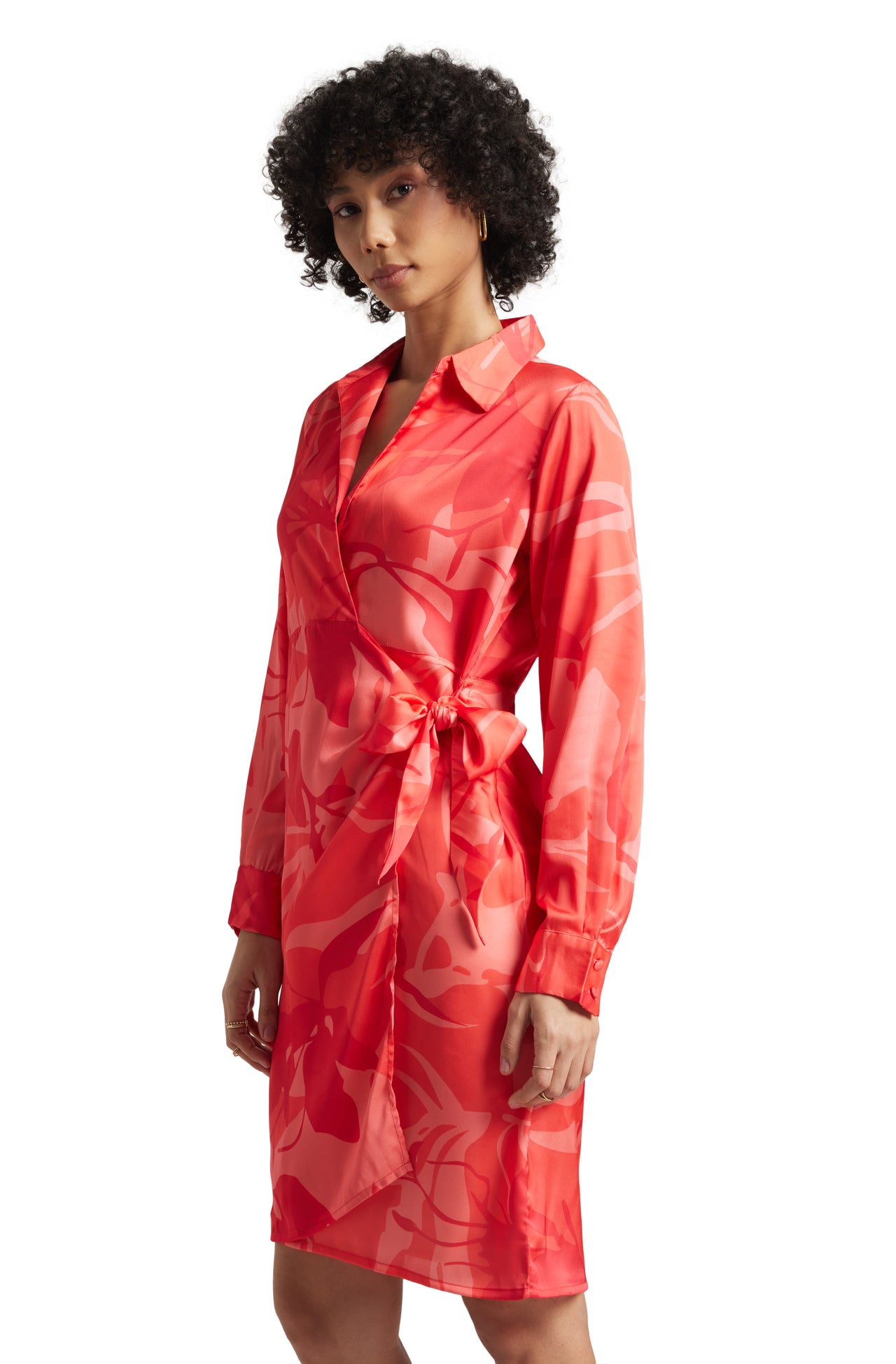 Zaccai Women's Coral Satin Abstract Dress