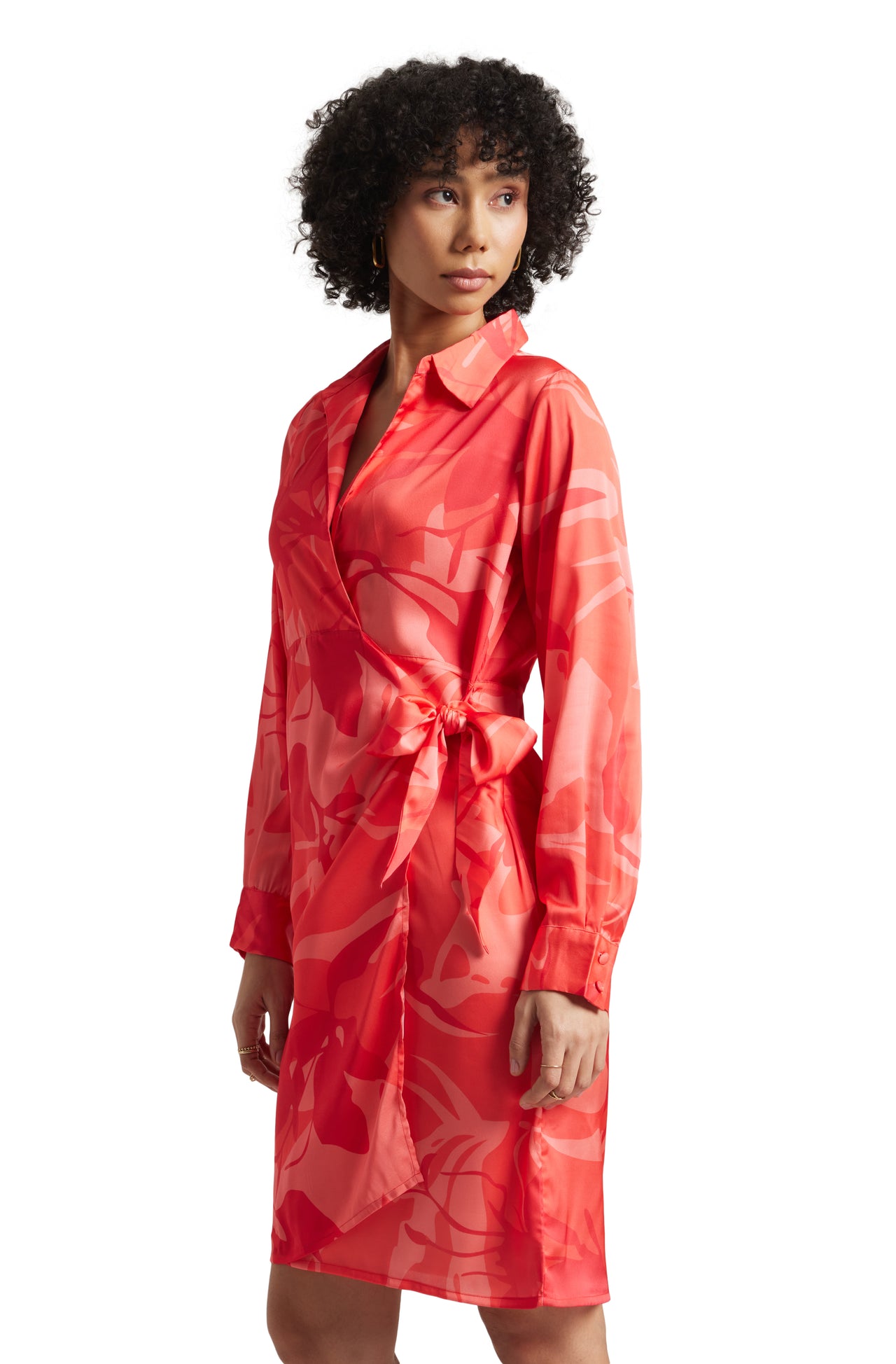 Zaccai Women's Coral Satin Abstract Dress