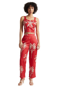 Thumbnail for Zaccai Women's Red Satin Printed Co-ord Set
