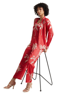Thumbnail for Zaccai Women's Red Satin Printed Co-ord Set