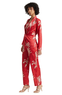 Thumbnail for Zaccai Women's Red Satin Printed Co-ord Set