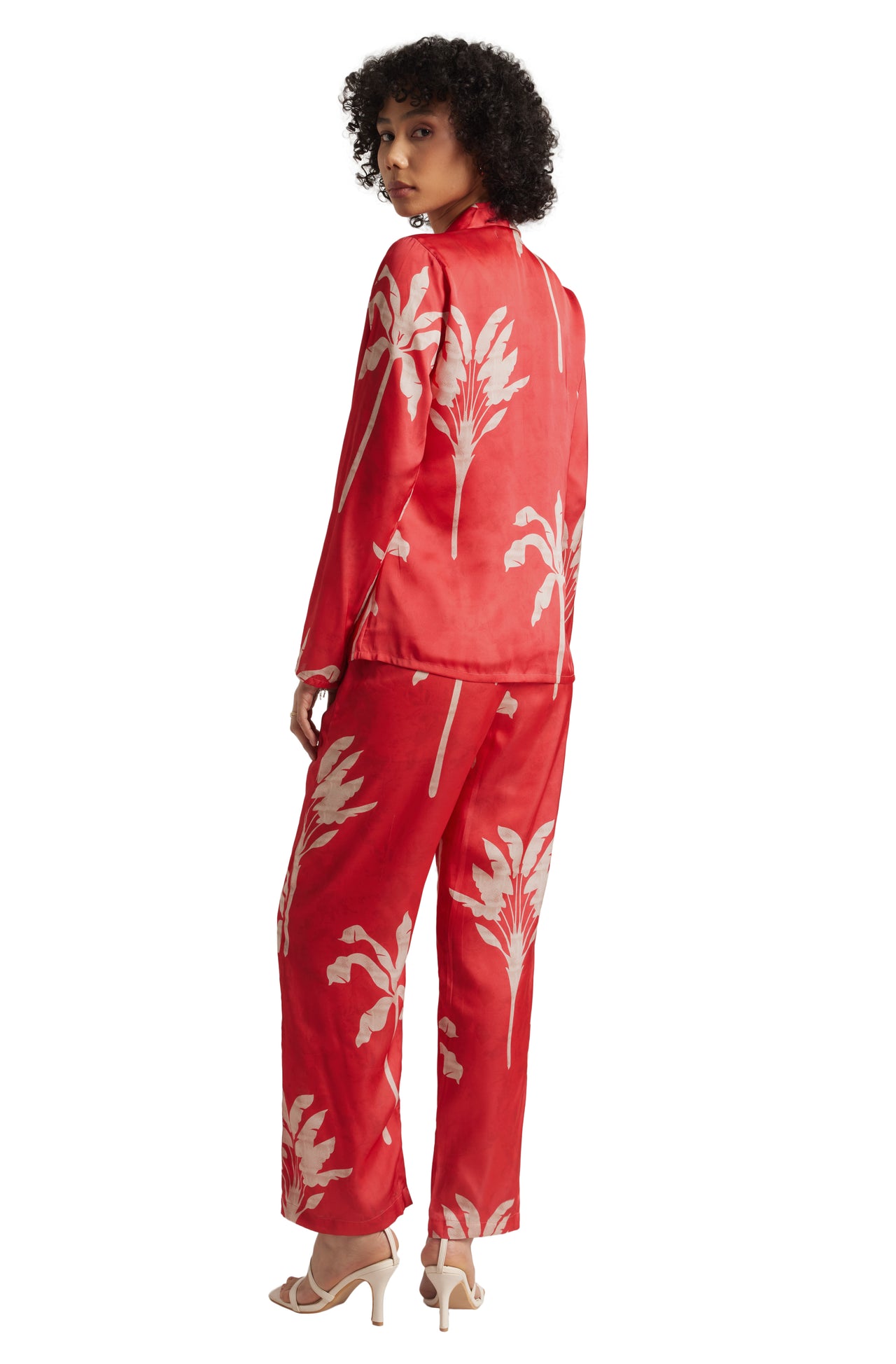 Zaccai Women's Red Satin Printed Co-ord Set