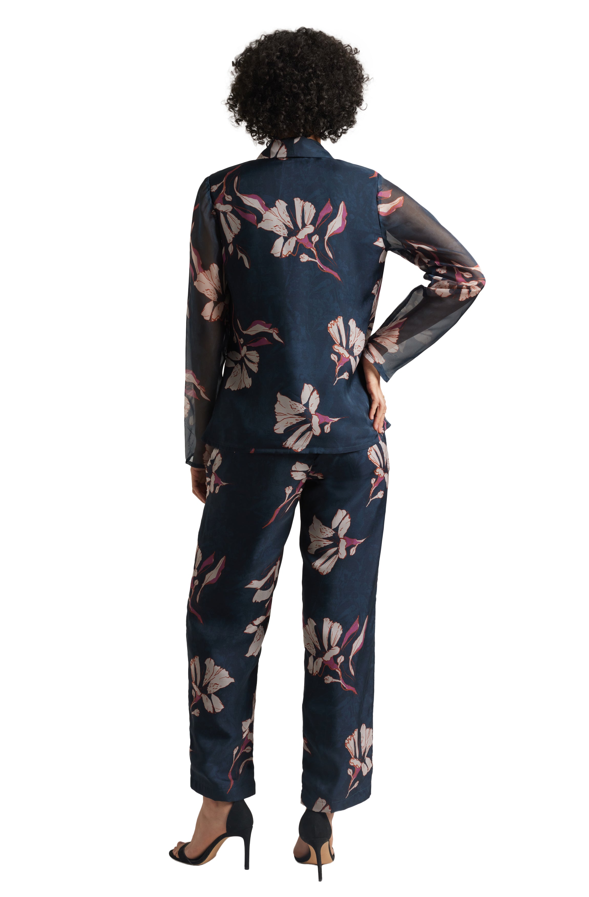 Zaccai Women's Navy Organza Floral Co-ord Set - Distacart