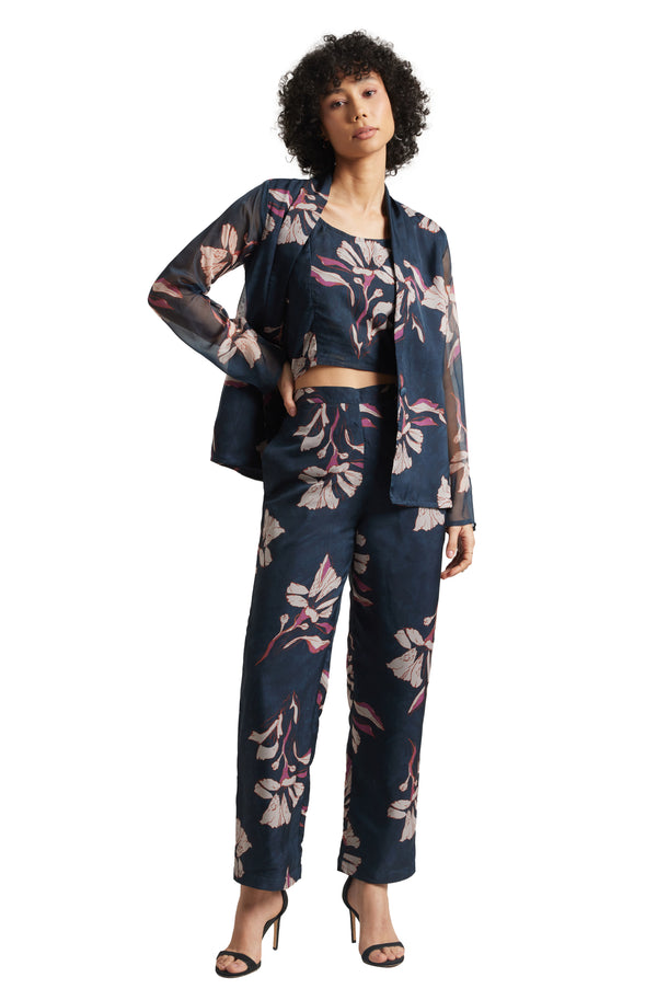 Zaccai Women's Navy Organza Floral Co-ord Set - Distacart
