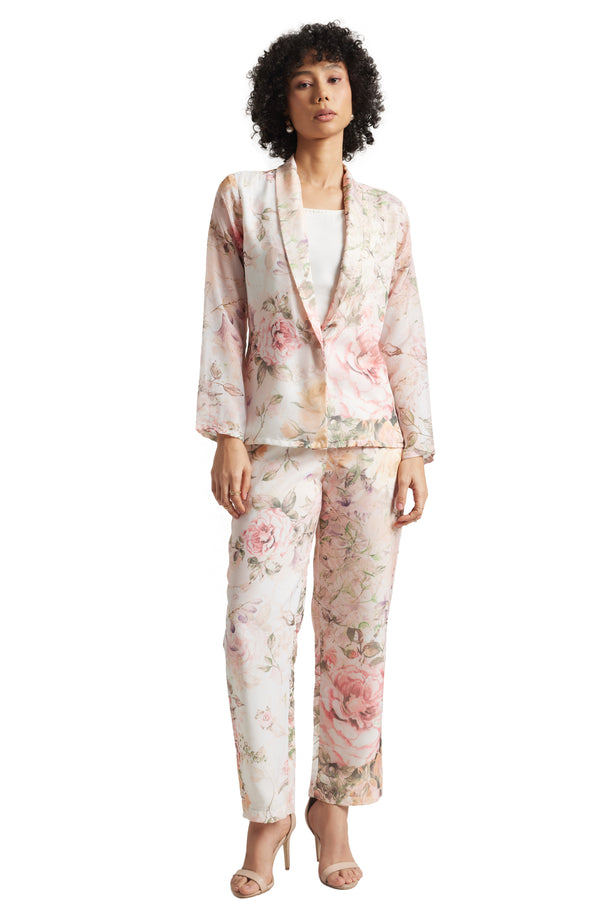 Zaccai Women's Beige Organza Floral Co-ord Set - Distacart