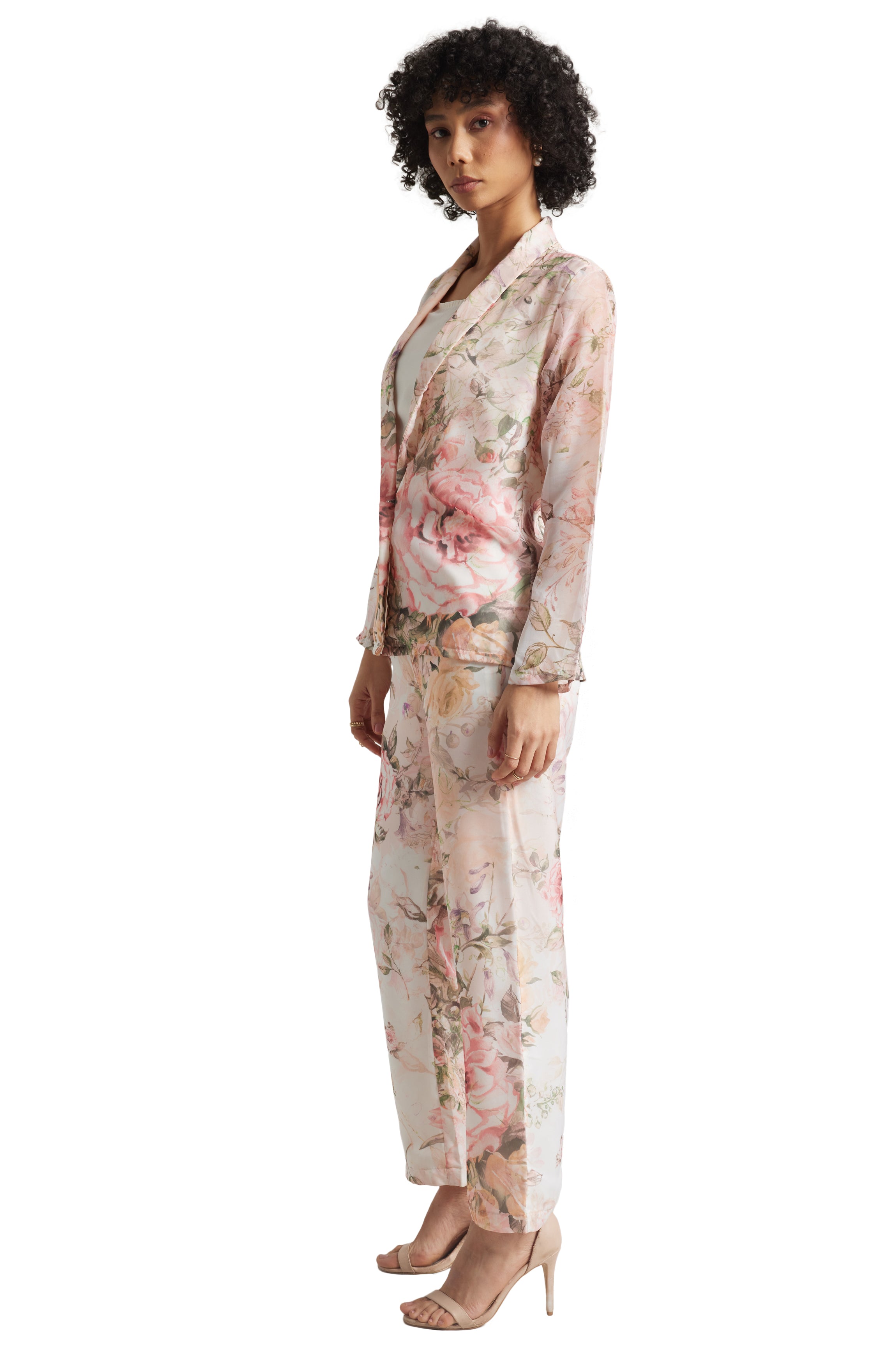 Zaccai Women's Beige Organza Floral Co-ord Set - Distacart