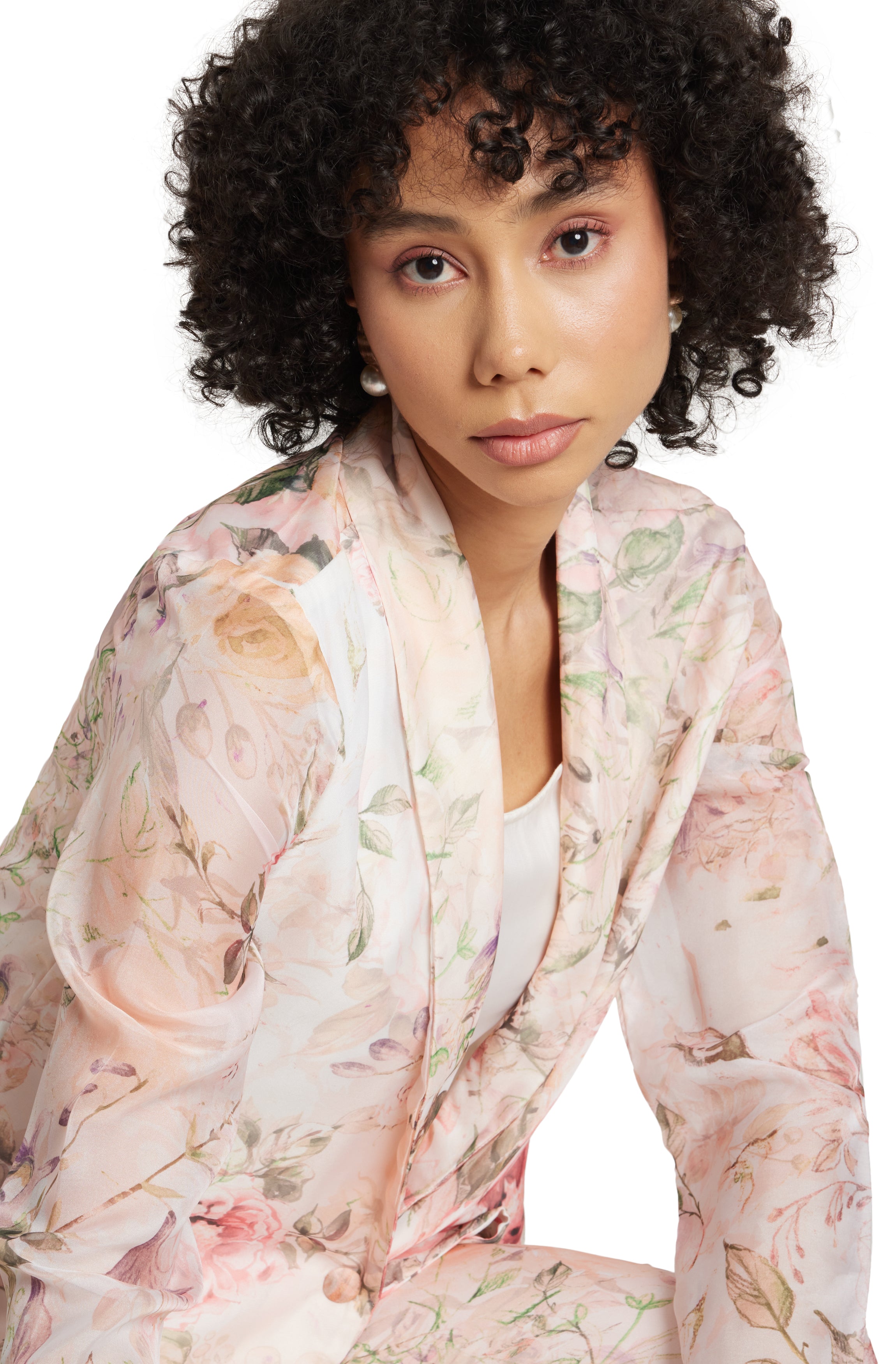 Zaccai Women's Beige Organza Floral Co-ord Set - Distacart