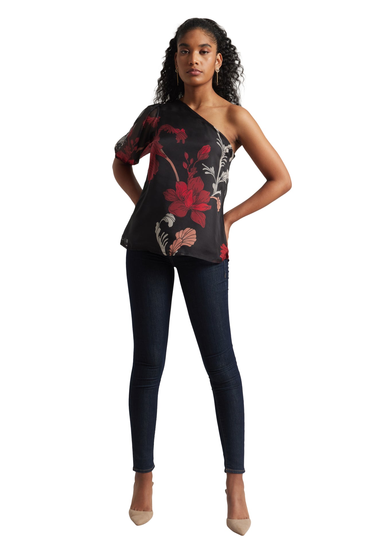 Zaccai Women's Black Organza Floral Top