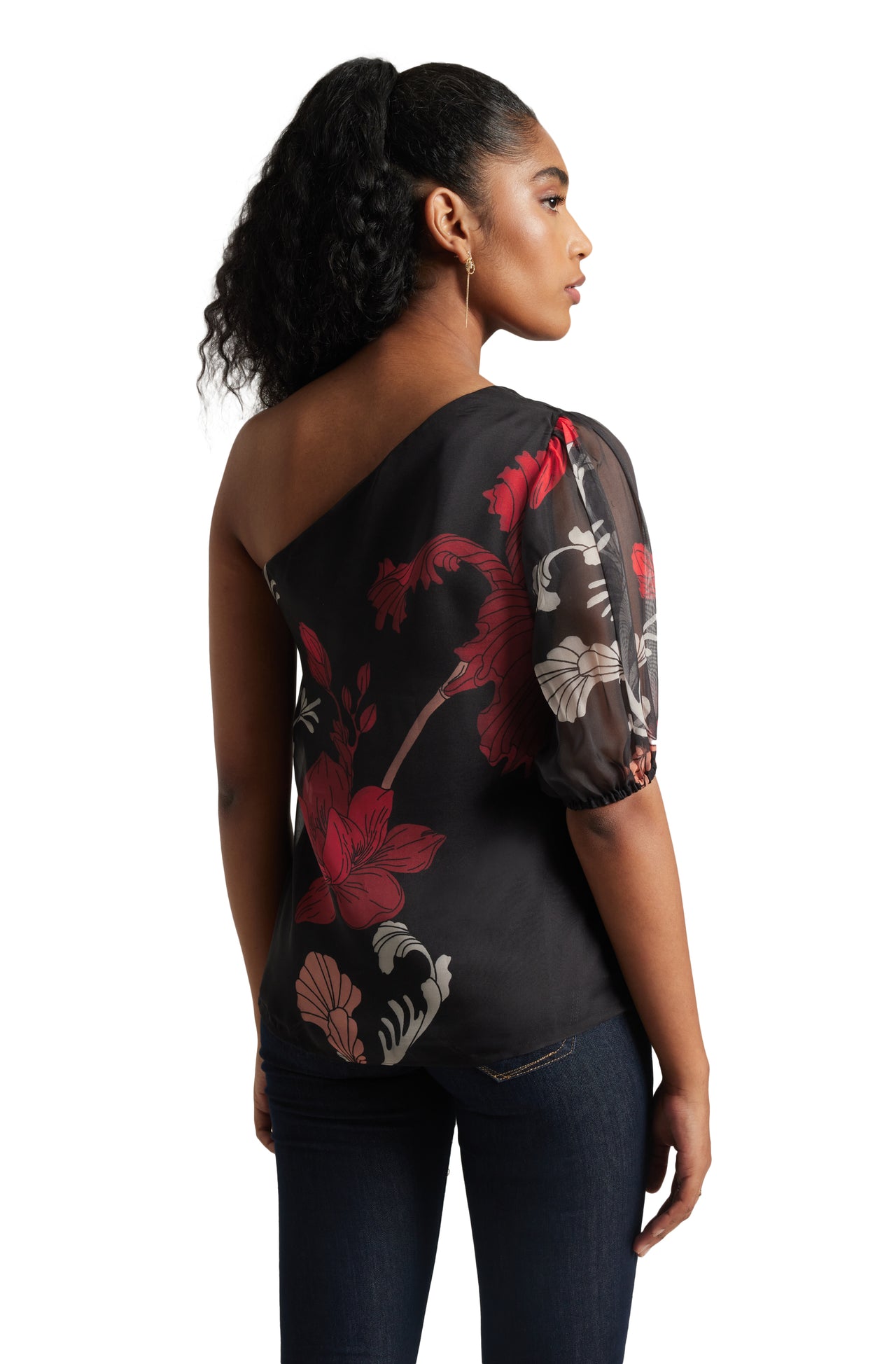 Zaccai Women's Black Organza Floral Top
