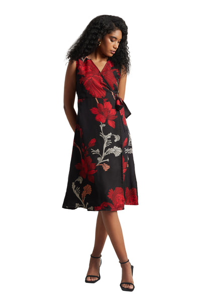 Zaccai Women's Black Organza Floral Dress
