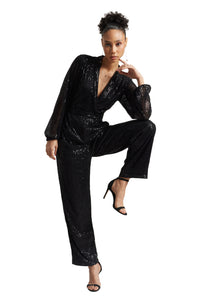 Thumbnail for Zaccai Women's Black Poly Elastane Sequined Jumpsuit