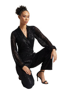 Thumbnail for Zaccai Women's Black Poly Elastane Sequined Jumpsuit
