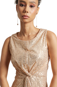 Thumbnail for Zaccai Women's Champagne Poly Elastane Sequined Dress