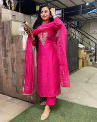 Thumbnail for Lyush Women Party Wear Embroidery Worked Kurta With Pant And Dupatta Set - Pink