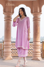 Thumbnail for Zibaa Lilac Rayon Chikankari Co-ord Set