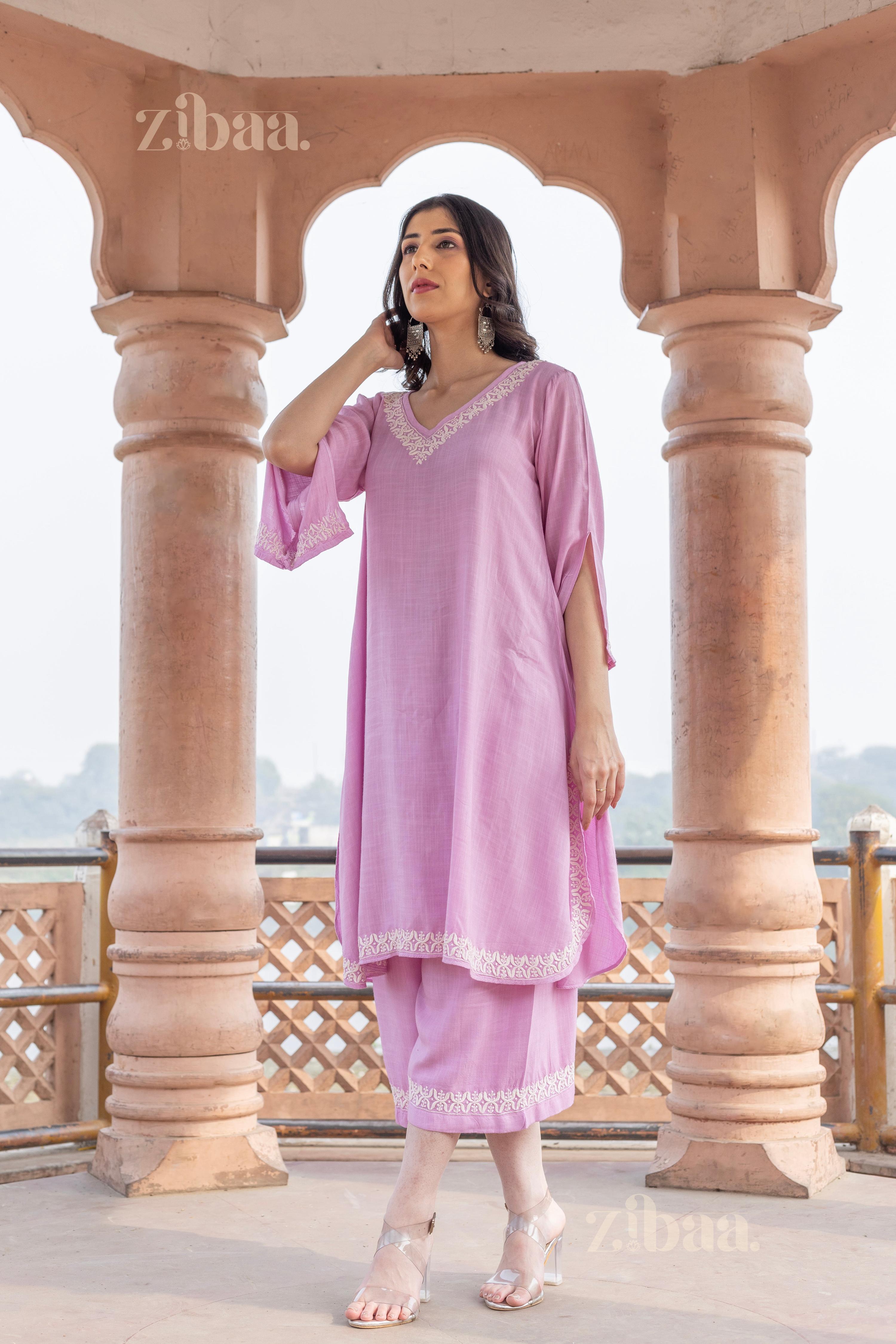 Zibaa Lilac Rayon Chikankari Co-ord Set