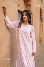 Thumbnail for Zibaa Modal Blush Pink Long Chikankari Kurti