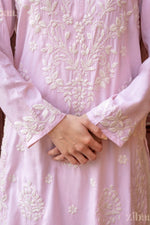 Thumbnail for Zibaa Modal Blush Pink Long Chikankari Kurti