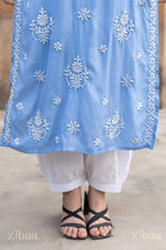 Thumbnail for Zibaa Modal Powder Blue Long Chikankari Kurti