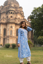 Thumbnail for Zibaa Modal Powder Blue Long Chikankari Kurti