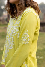 Thumbnail for Zibaa Modal Olive Green Long Chikankari Kurti
