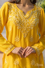 Thumbnail for Zibaa Modal Mustard Yellow Short Chikankari Kurti