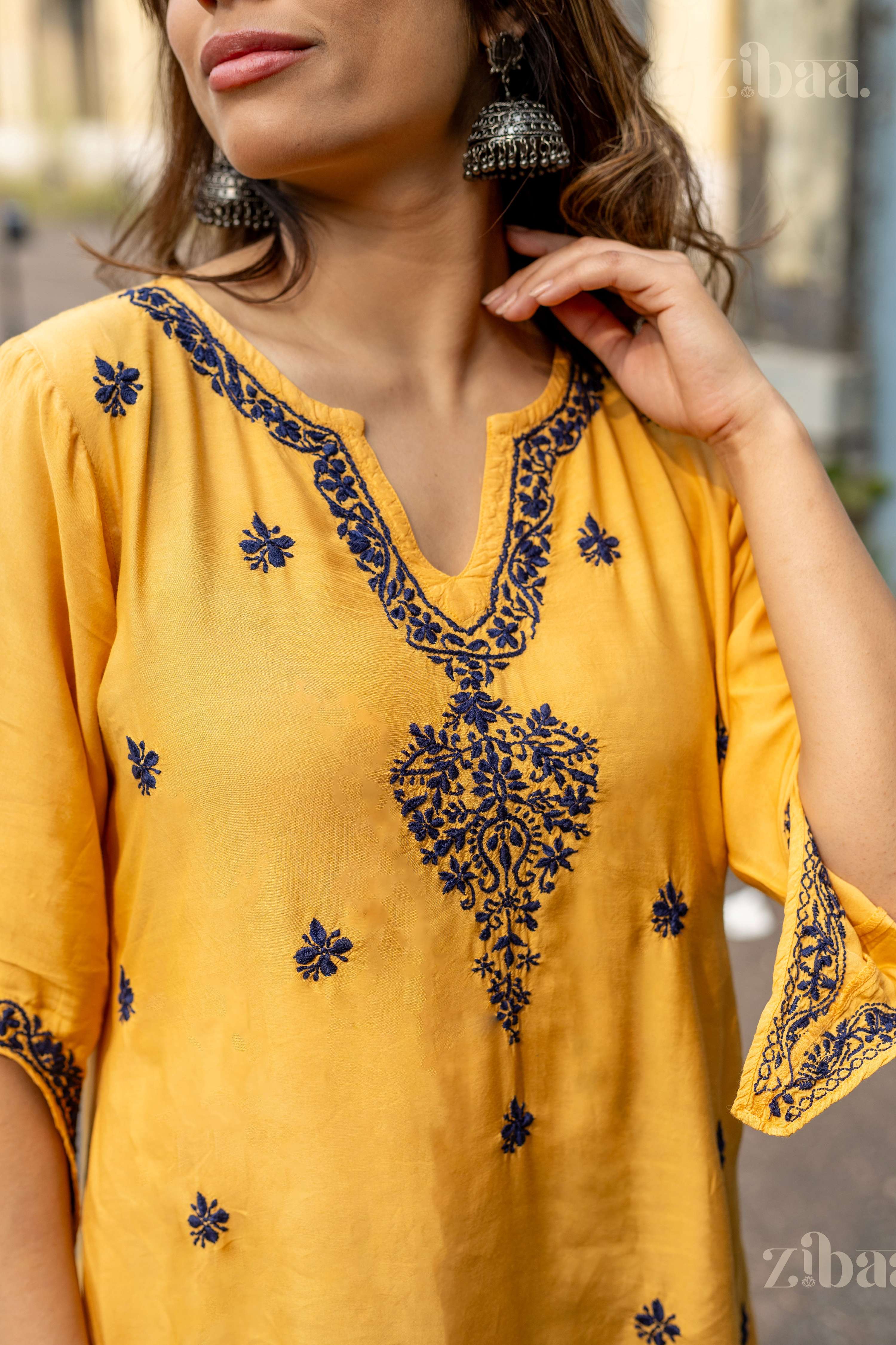 Zibaa Muslin Golden Beige Chikankari Co-ord Set