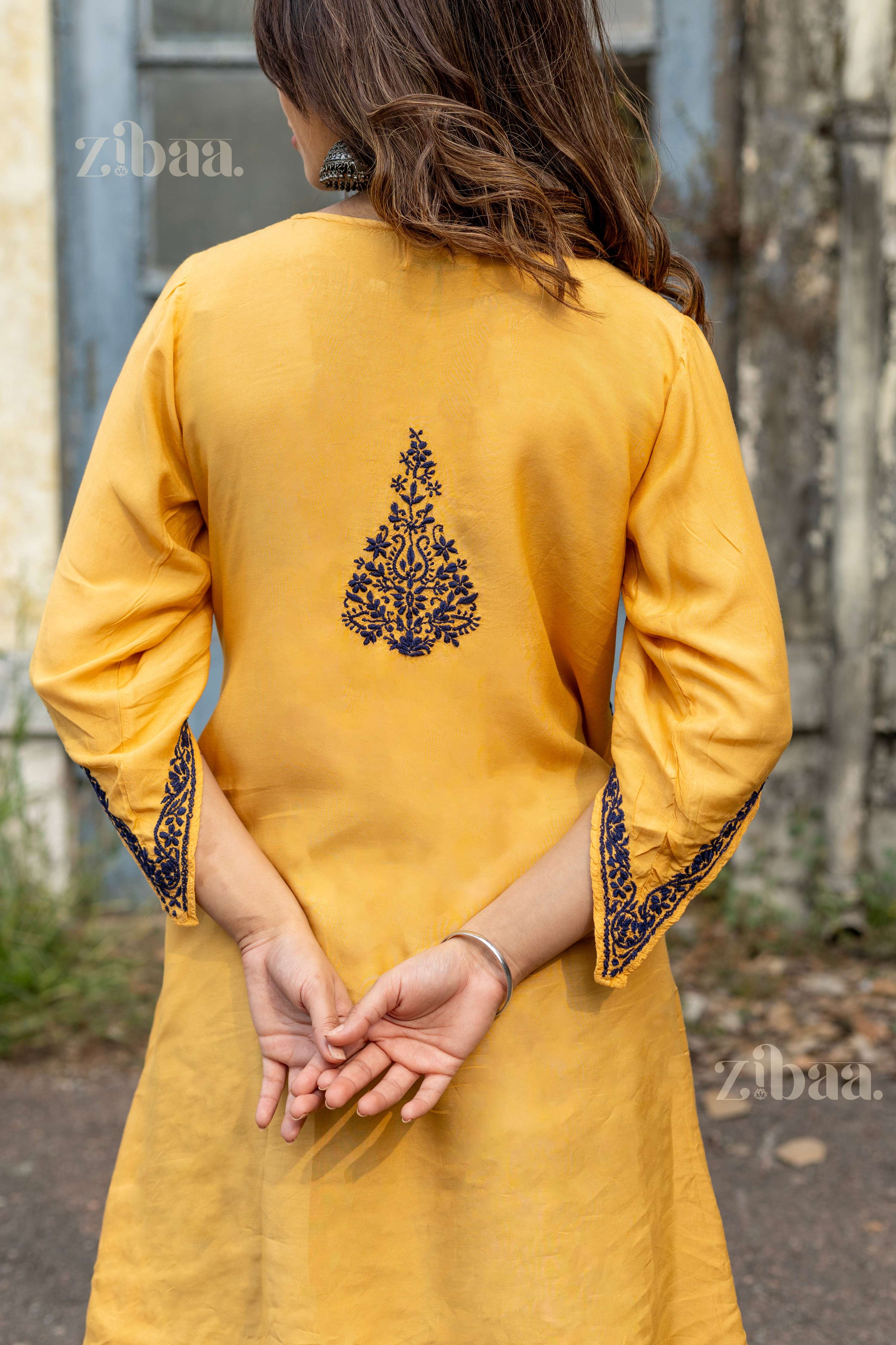 Zibaa Muslin Golden Beige Chikankari Co-ord Set