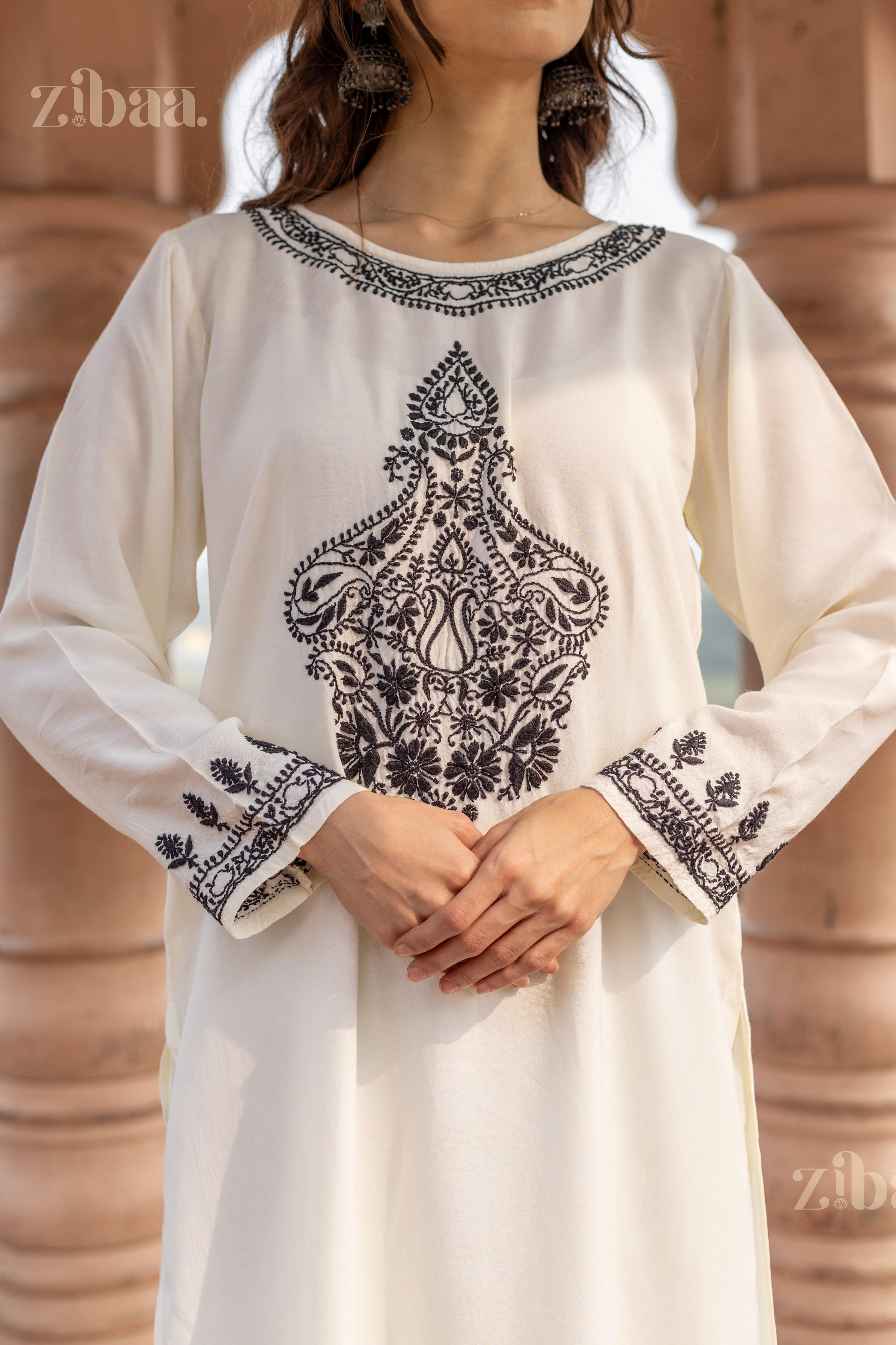 Zibaa Muslin Black & White Chikankari Co-ord Set