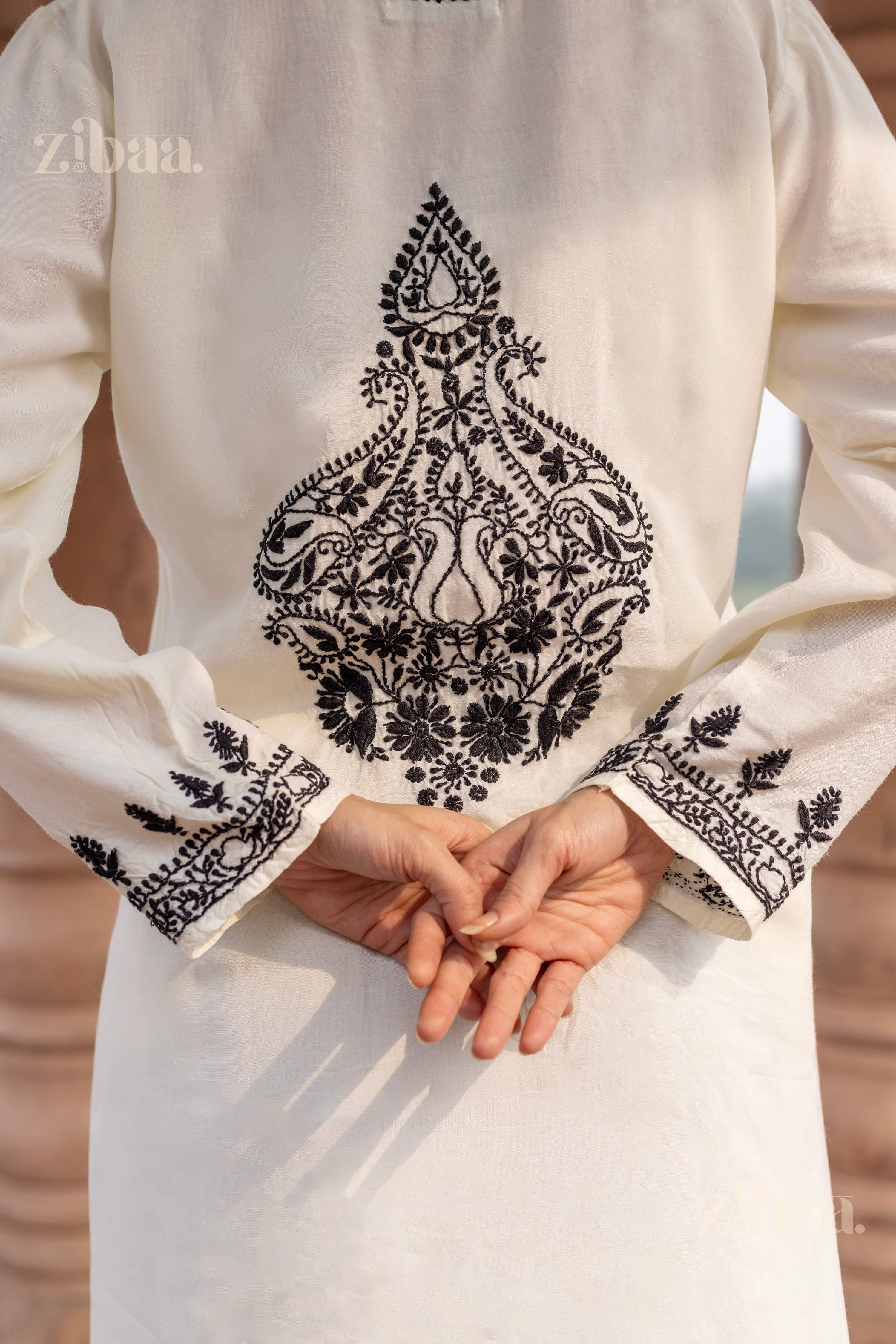 Zibaa Muslin Black & White Chikankari Co-ord Set