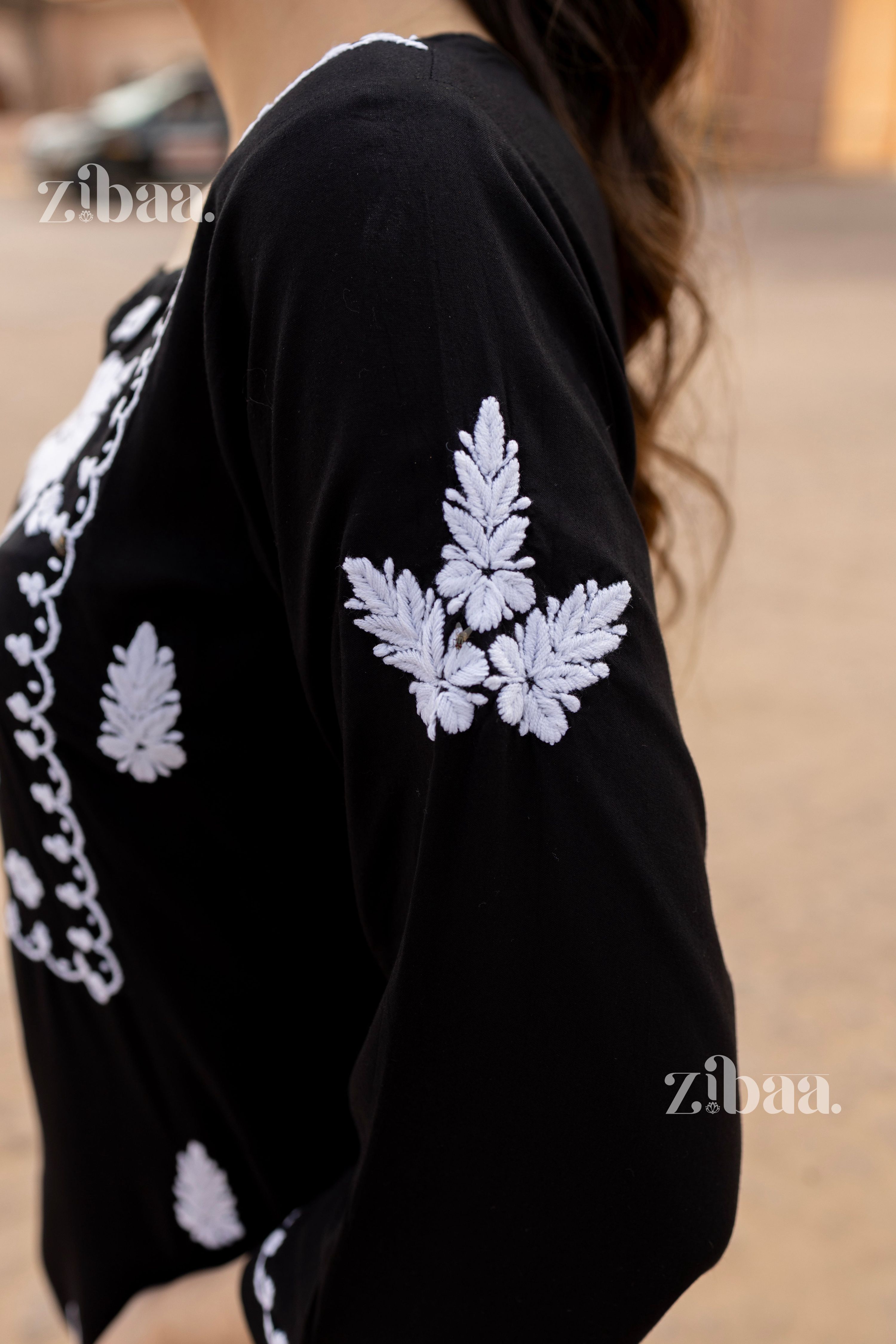 Zibaa Modal White & Black Chikankari Kurti