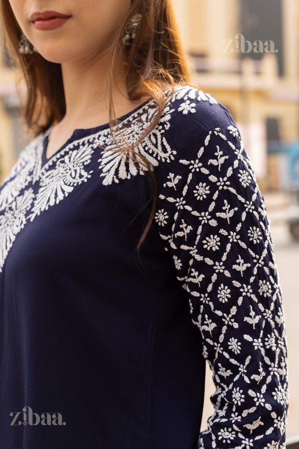 Zibaa Rayon Chikankari Kurti with Jaal work