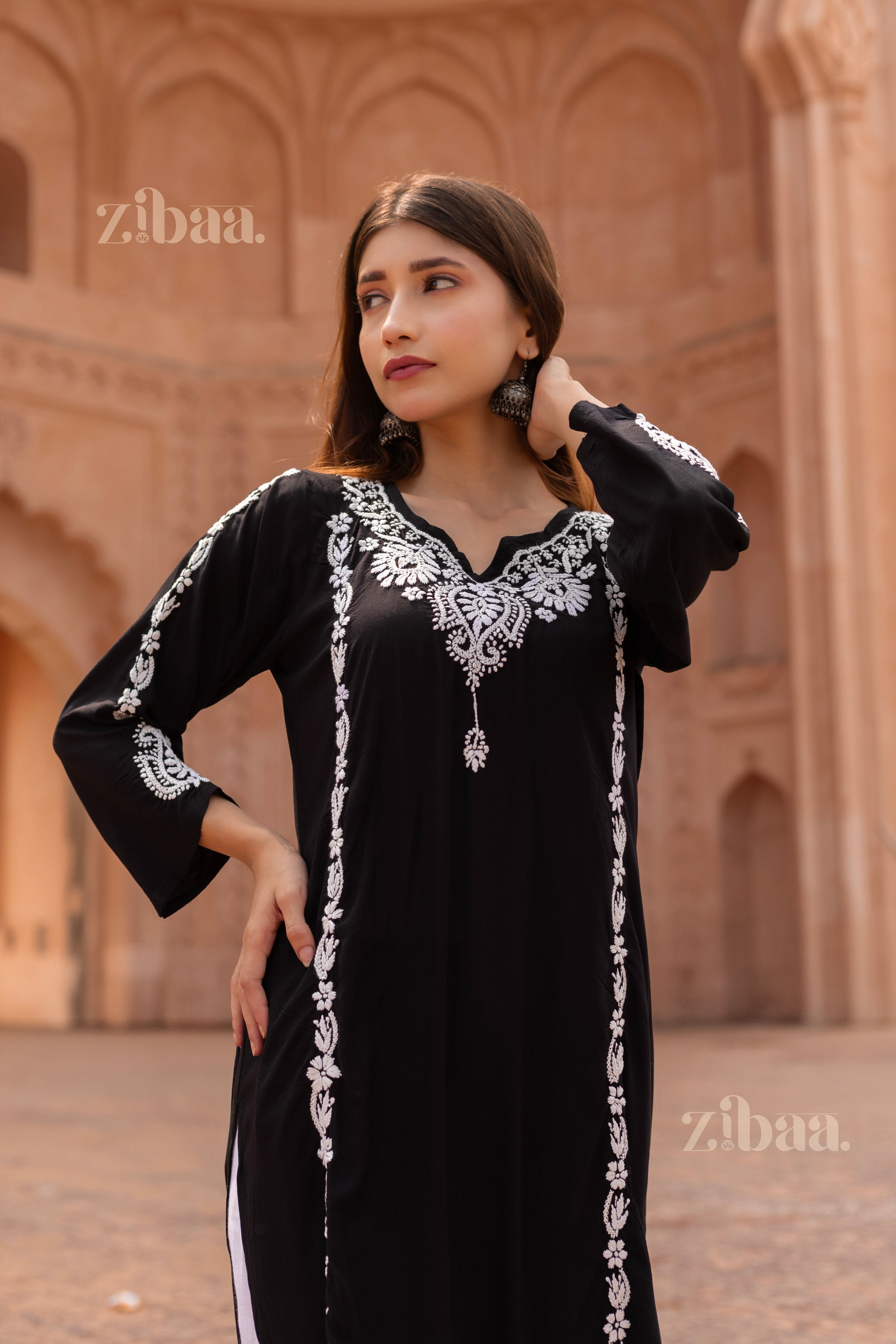 Zibaa Modal Black Chikankari Kurti