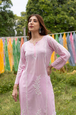 Thumbnail for Zibaa Modal Pink Chikankari Kurti
