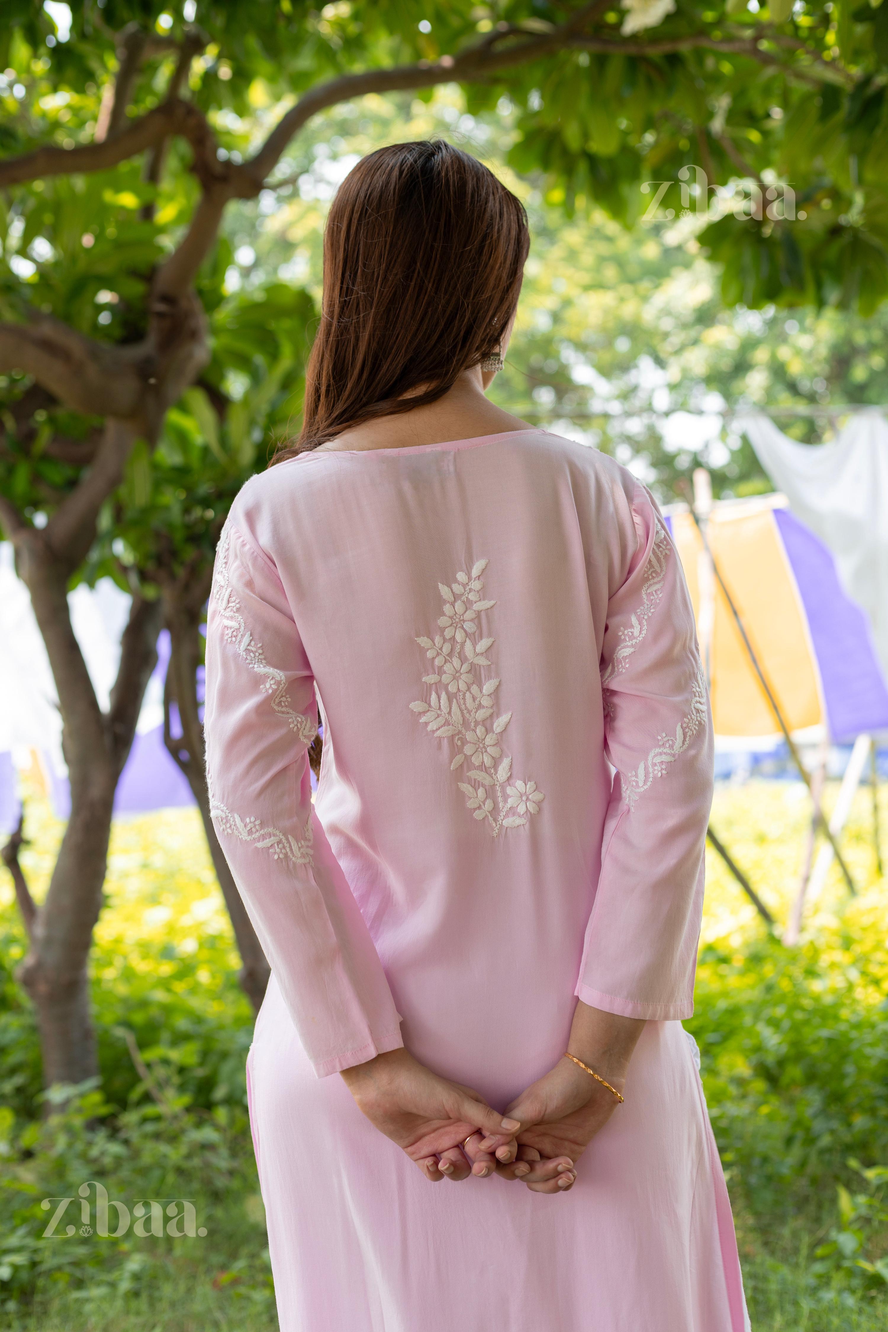 Zibaa Modal Pink Chikankari Kurti
