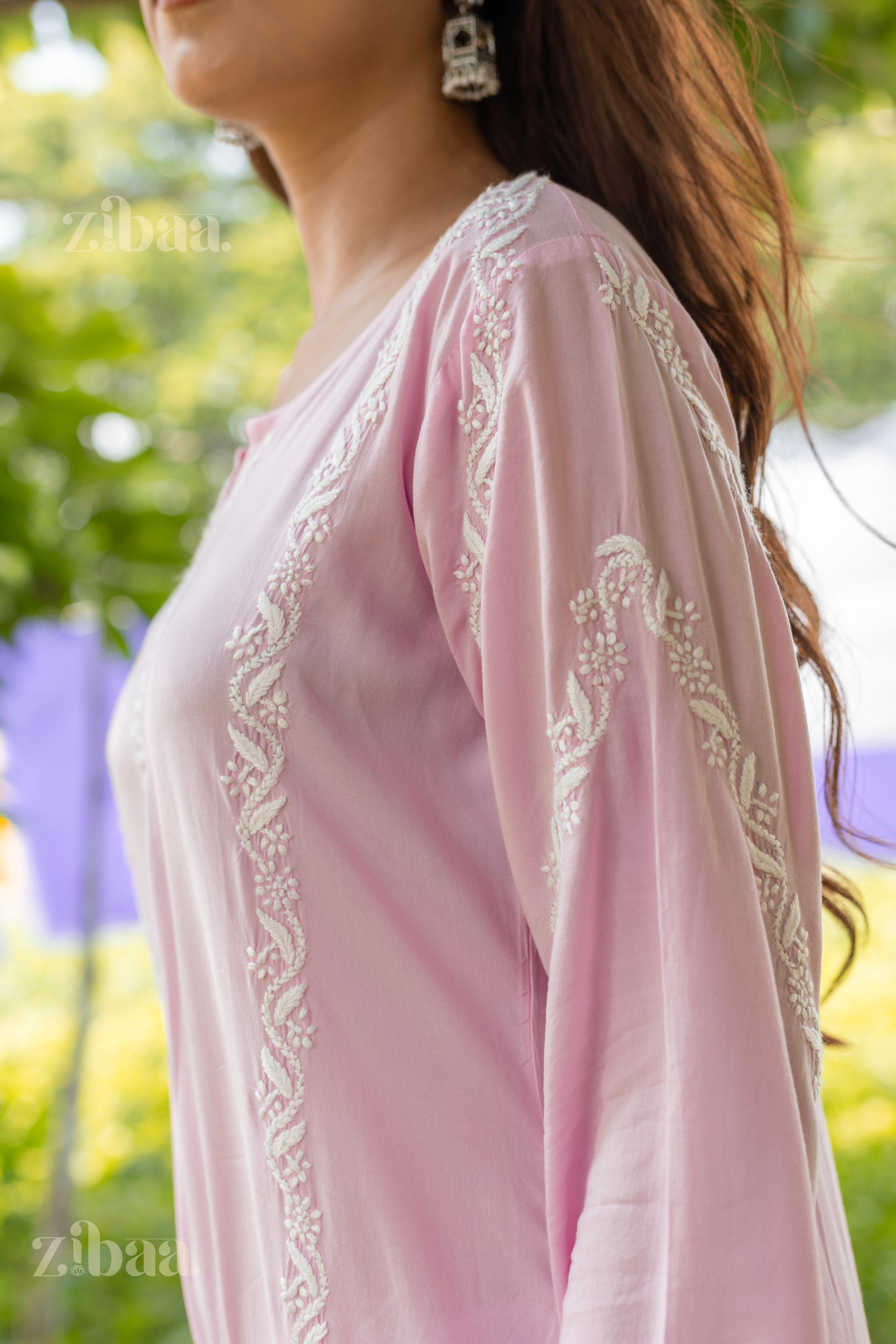 Zibaa Modal Pink Chikankari Kurti