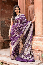 Thumbnail for Joban Fashion Plum Purple Hand Woven & Zari Work Katan Pure Handloom Banarasi Silk Saree