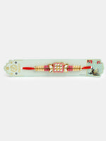 Thumbnail for NVR Men Pink & Gold-Toned Kundan-Studded Rakhi With Roli Chawal & Chocolate - Distacart