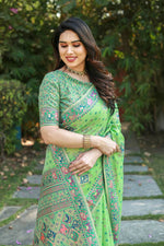 Thumbnail for Vastranavya Luxury and Beautiful Soft, Smooth, Flowing Original Pashmina Soft Cotton Saree with Matching Blouse Fabric - Pista - Distacart