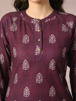 Thumbnail for Myshka Women's Magenta Printed Round Neck Party Top With Skirt Co-ord set - Distacart