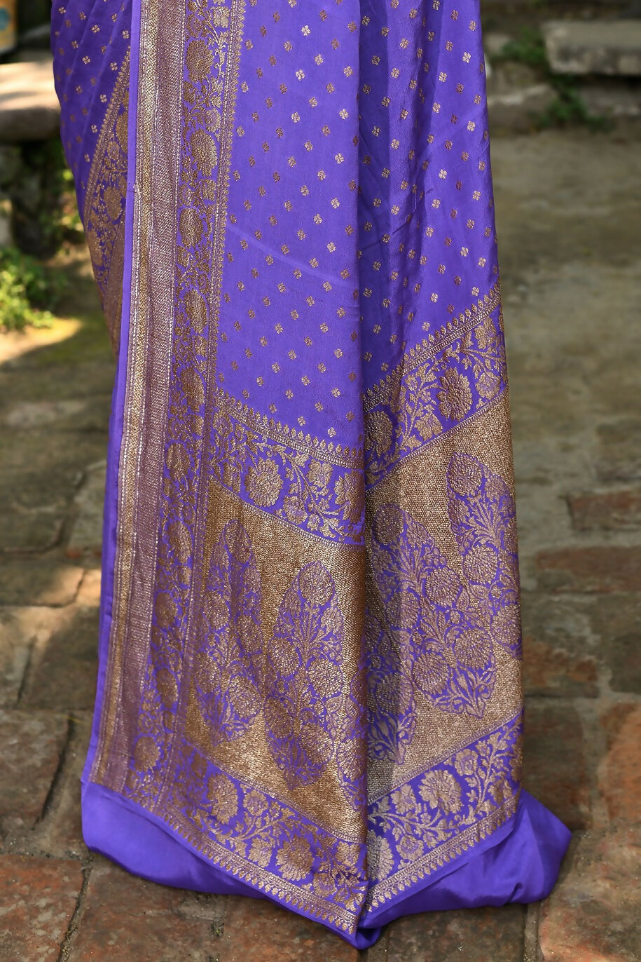 Joban Fashion Lavender Crepe Chiffon Pure Handloom Banarasi Silk Saree